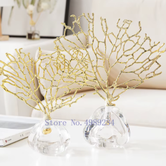 Creativity Crystal Metal Golden Coral Handmade Handicraft Furnishings Modern