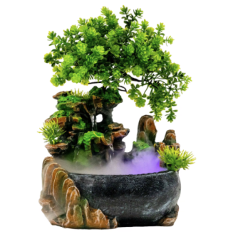 Tabletop Fountain Enjoy Quiet Artificial Plant Landscaping with Power Adapter for Home Decoration