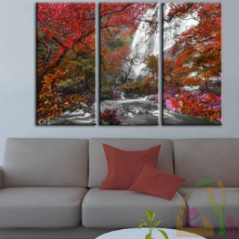 Beautiful Waterfall Autumnal Forest Triptych Diamond Painting Forest Full Square Drill 5d Diy Diamond Embroidery Home Decor 3pcs